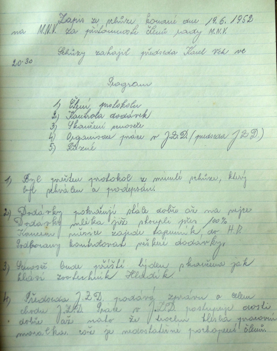 MNV Přibenice - chod JZD je dosti dobrý, až na to, že klesá pracovní morálka, což je nedostatečné pochopení členů, neplní se dodávka vajec, zdroj: SOkA Louny