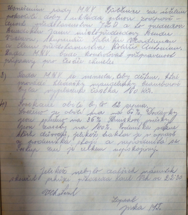 MNV Přibenice - uložení silné zodpovědnosti funkcionářům JZD za připravenost, dětem za hledání mandelinky bramborové má být vyplaceno 100 Kčs, traktor v opravě, zdroj: SOkA Louny