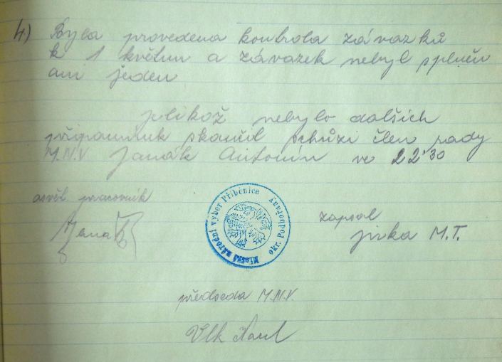 MNV Přibenice - kontrola závazků - žádné závazky nebyly splněny, zdroj: SOkA Louny