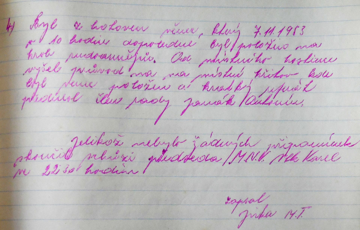 MNV Přibenice - zhotoven věnec na hrob Rudoarmějců, od místního hostince vyšel průvod na hřbitov, referát pronesl Janák Antonín, zdroj: SOkA Louny