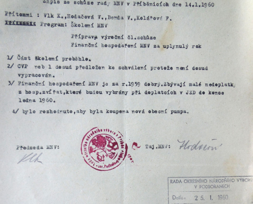 Sbírka dokumentů - Místní národní výbor Příběnice, zdroj: SOkA Louny