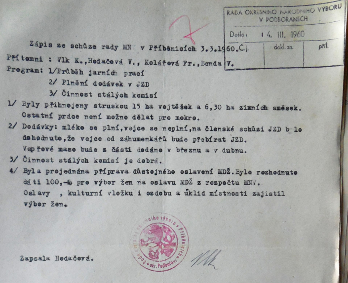 Sbírka dokumentů - Místní národní výbor Příběnice, zdroj: SOkA Louny