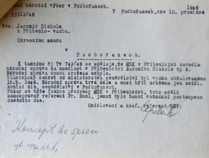 Sbírka dokumentů - Místní národní výbor a místní správní komise Přibenice, zdroj: SOkA Louny