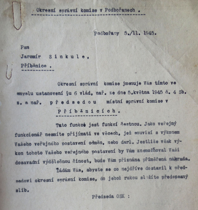Sbírka dokumentů - Místní národní výbor a místní správní komise Přibenice, zdroj: SOkA Louny