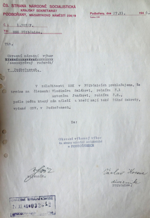 Sbírka dokumentů - Místní národní výbor a místní správní komise Přibenice, zdroj: SOkA Louny