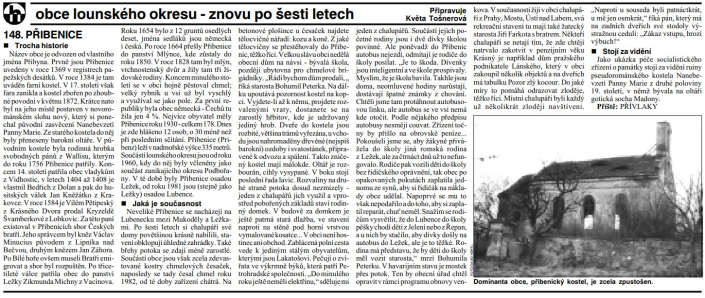 Týdeník Svobodný hlas, ročník 2000, číslo 9, strana 5, obce lounského okresu znovu po šesti letech - Přibenice, zdroj: týdeník Svobodný hlas, autorka Ing. Květa Tošnerová