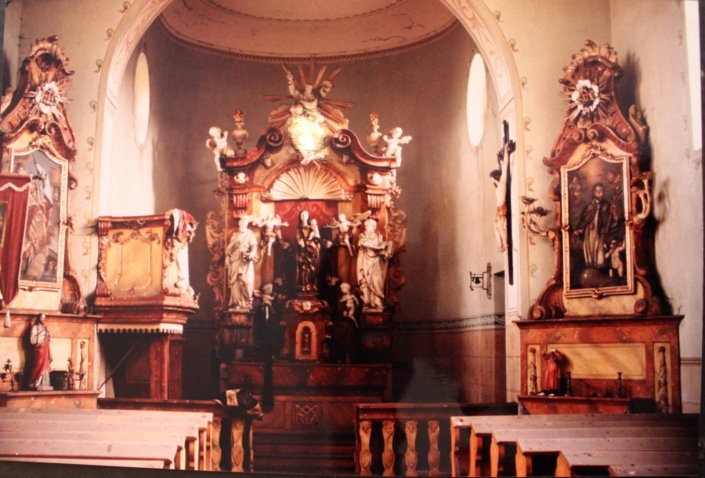 Kostel v Přibenicích, stav v roce 1964, poskytl Edwin Wohlrab, zdroj: Heimatstube Podersam – Jechnitz in Kronach